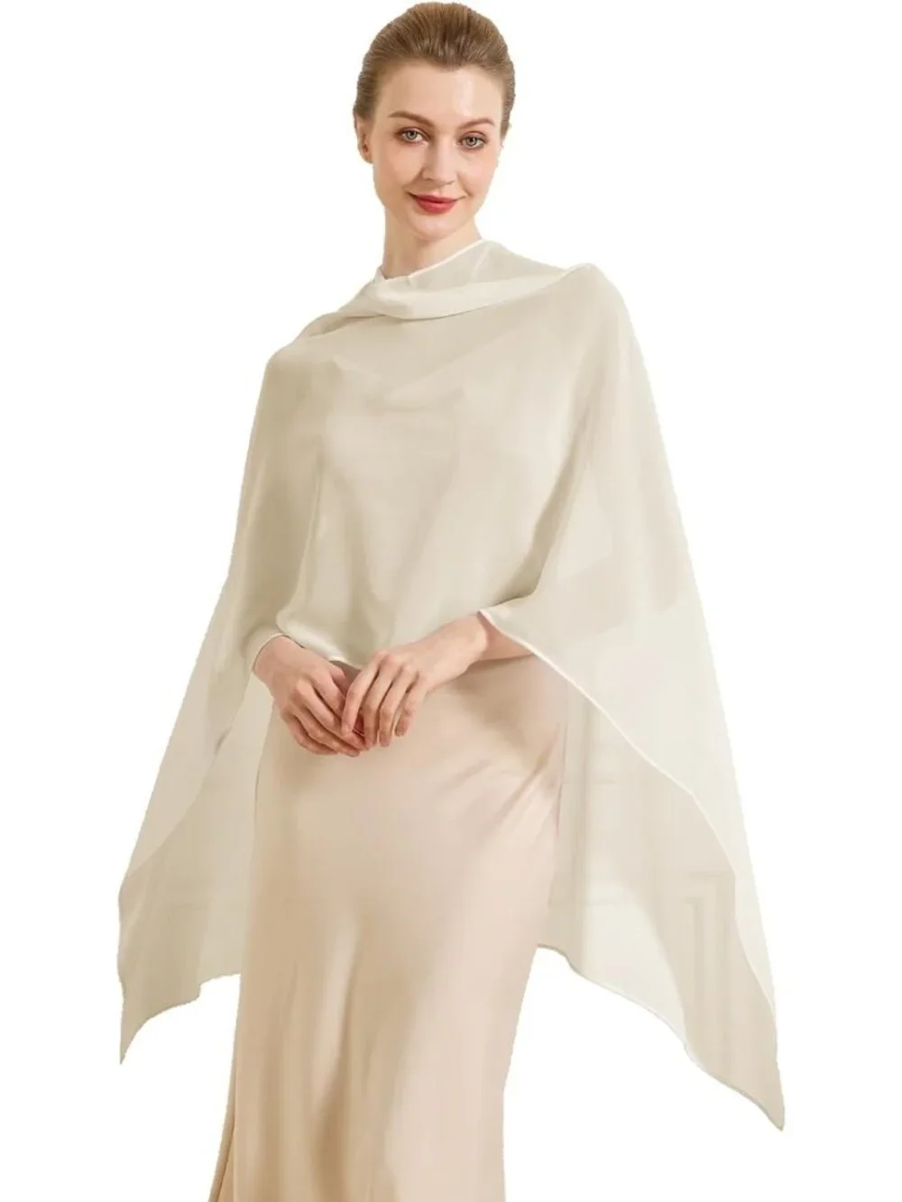 Elegant Sheer Chiffon Cape Shawl Wrap Scarf - Versatile 3 Ways to Wear for